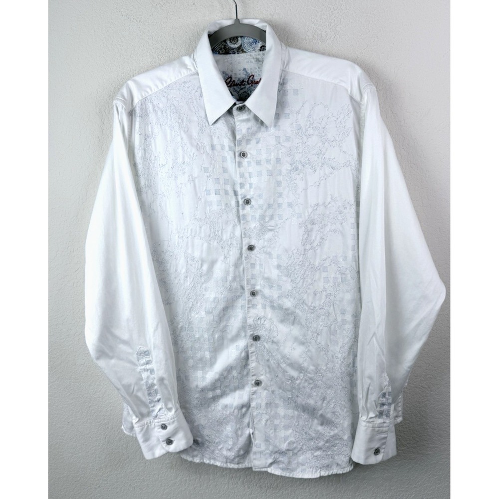 Robert Graham Embroidered Button Front Shirt White Men's L Classic Fit Wedding
